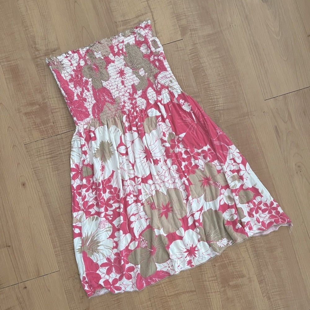 Frankie B. Pink and Brown Floral Strapless Tube Dress